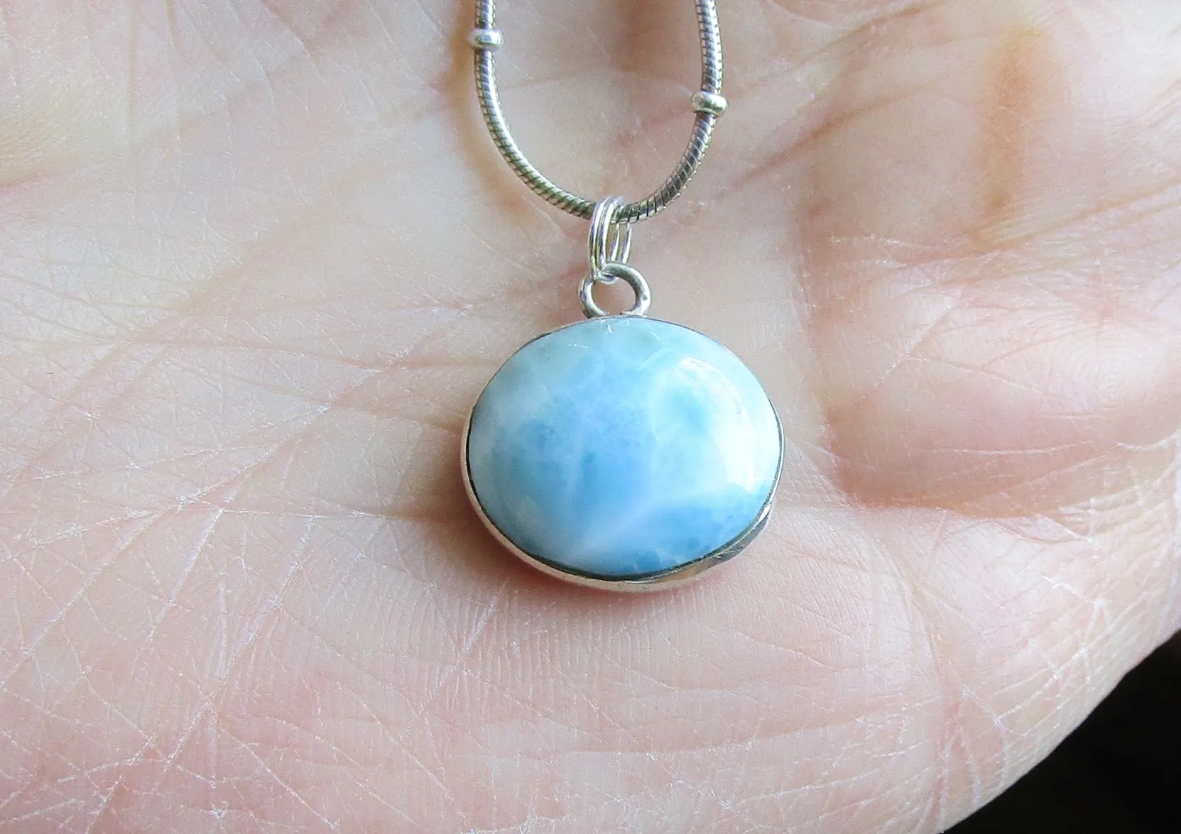 Natural Larimar Gemstone Sterling Silver Pendant Necklace