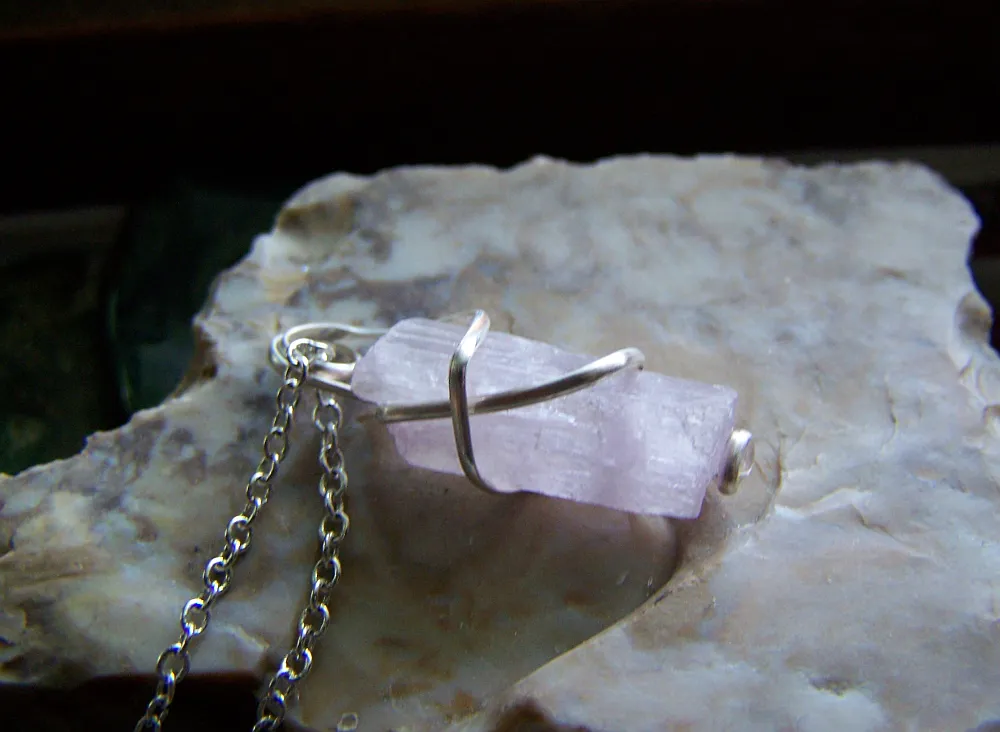 Natural Pink Kunzite Crystal Gemstone Pendant