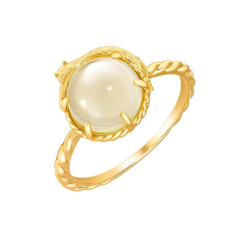 Natural Quartz Ring For Women Gemstone Ring 925 Sterling Silver Gold Vermeil Fine Jewelry Gift Vintage 3D Cute Cat