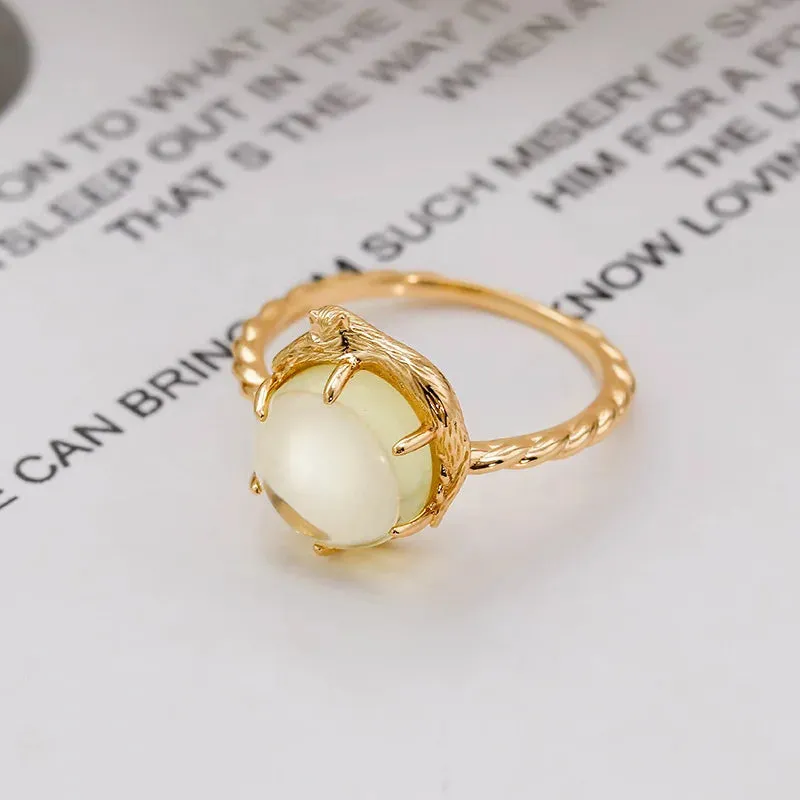 Natural Quartz Ring For Women Gemstone Ring 925 Sterling Silver Gold Vermeil Fine Jewelry Gift Vintage 3D Cute Cat