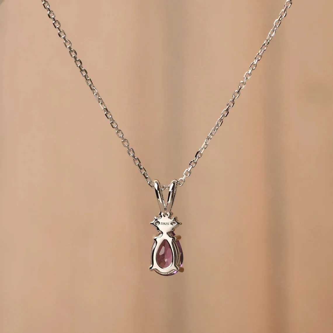 Natural Teardrop Cut Amethyst Solitaire Statement Pendant - 925 Sterling Silver Pendant