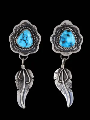 Navajo Turquoise Sterling Silver Feather Post Earrings