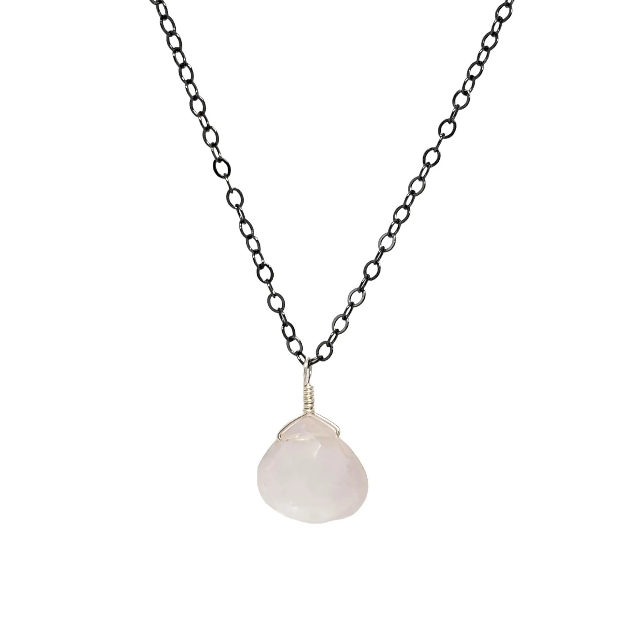 Necklace - Blush Rose Quartz Gemstone Oxidized Sterling by Foamy Wader