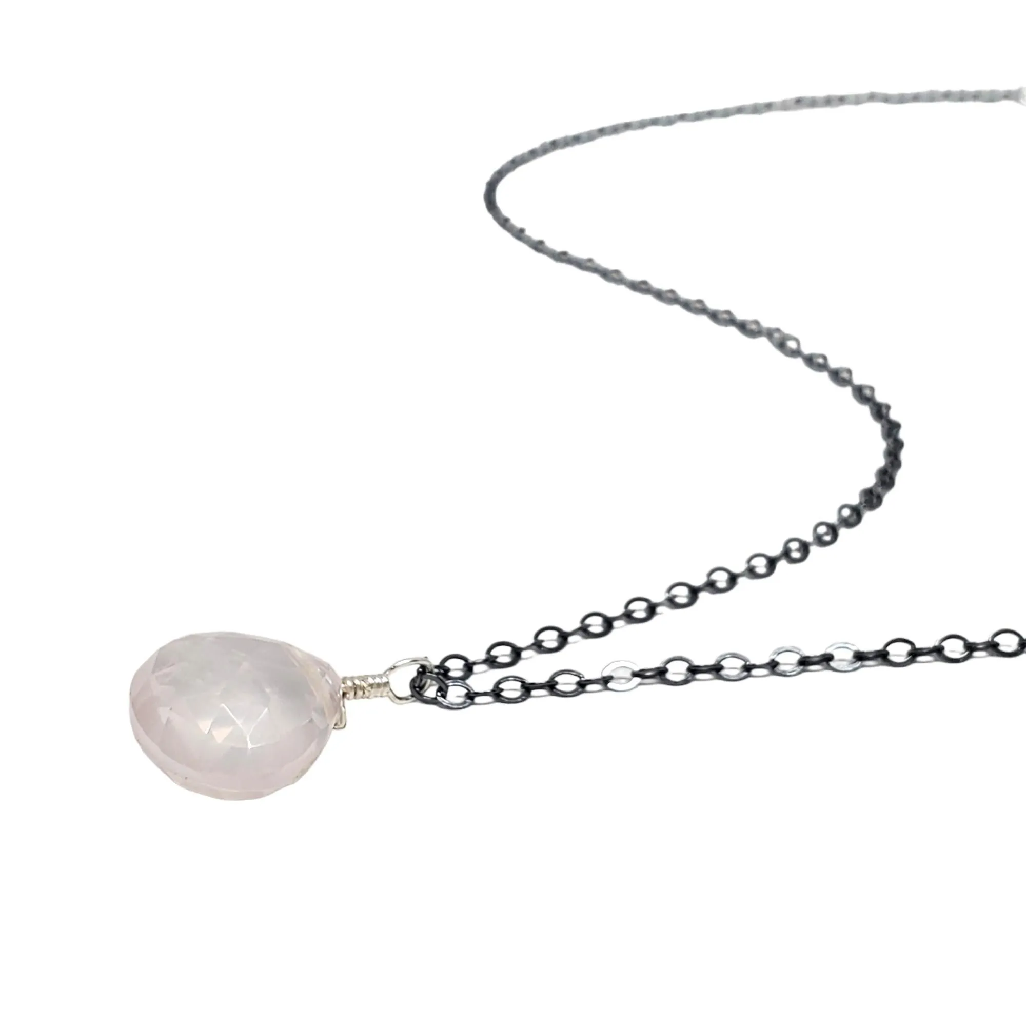 Necklace - Blush Rose Quartz Gemstone Oxidized Sterling by Foamy Wader