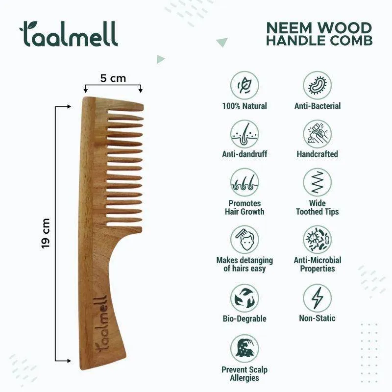 Neem wood Combs Pack | Dual tooth comb, Handle comb, Detangle comb | All about Hair Care | 3 in one