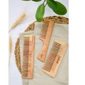 Neem wood Combs Pack | Dual tooth comb, Handle comb, Detangle comb | All about Hair Care | 3 in one