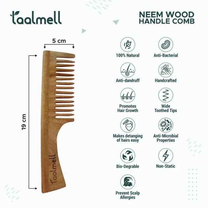 Neem wood Handle Comb | Wide Toothed Tips | Pack of 1 |