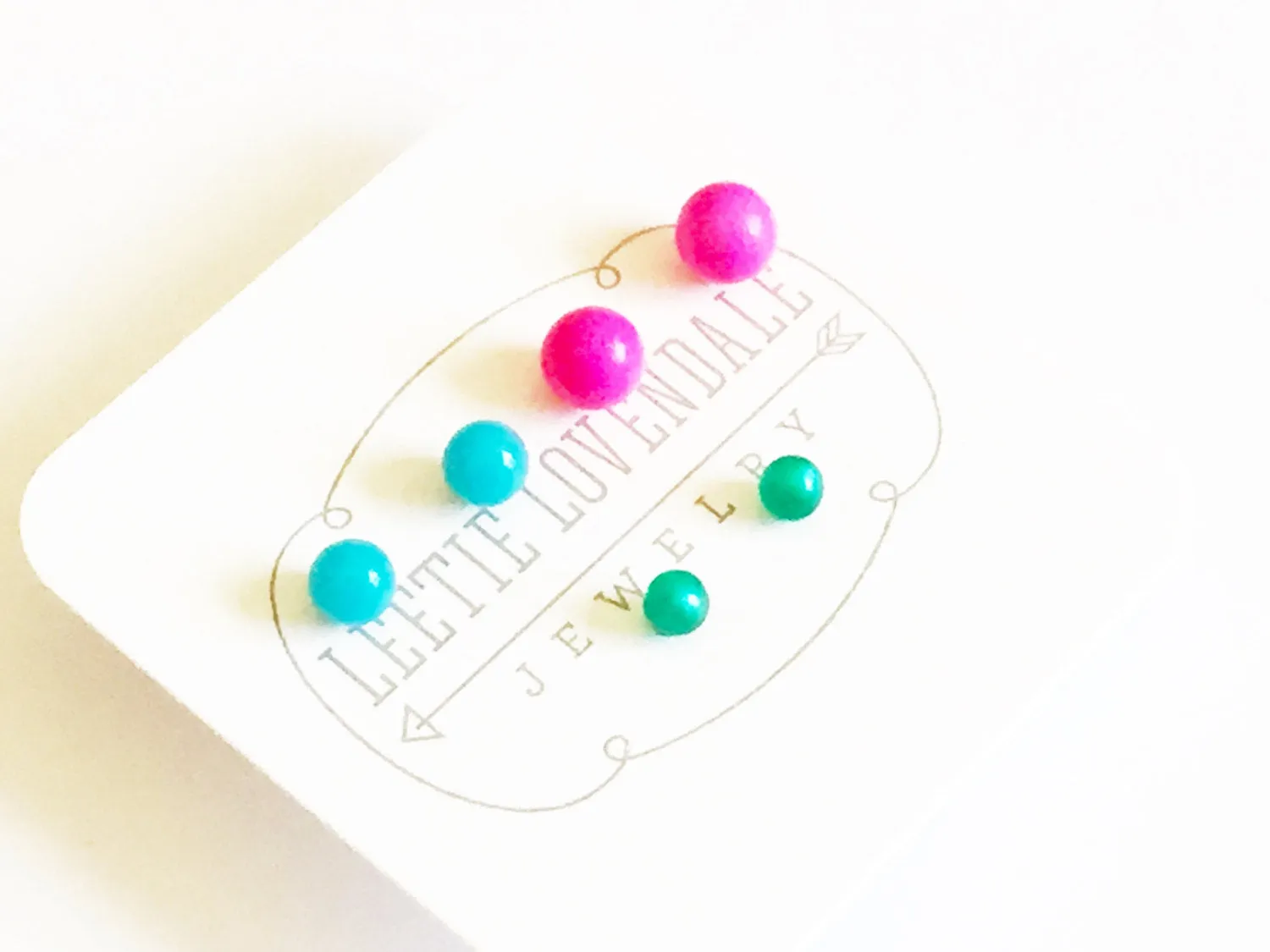 Neon Pink Turquoise and Teal Moonglow Tiny Stud Earrings Set