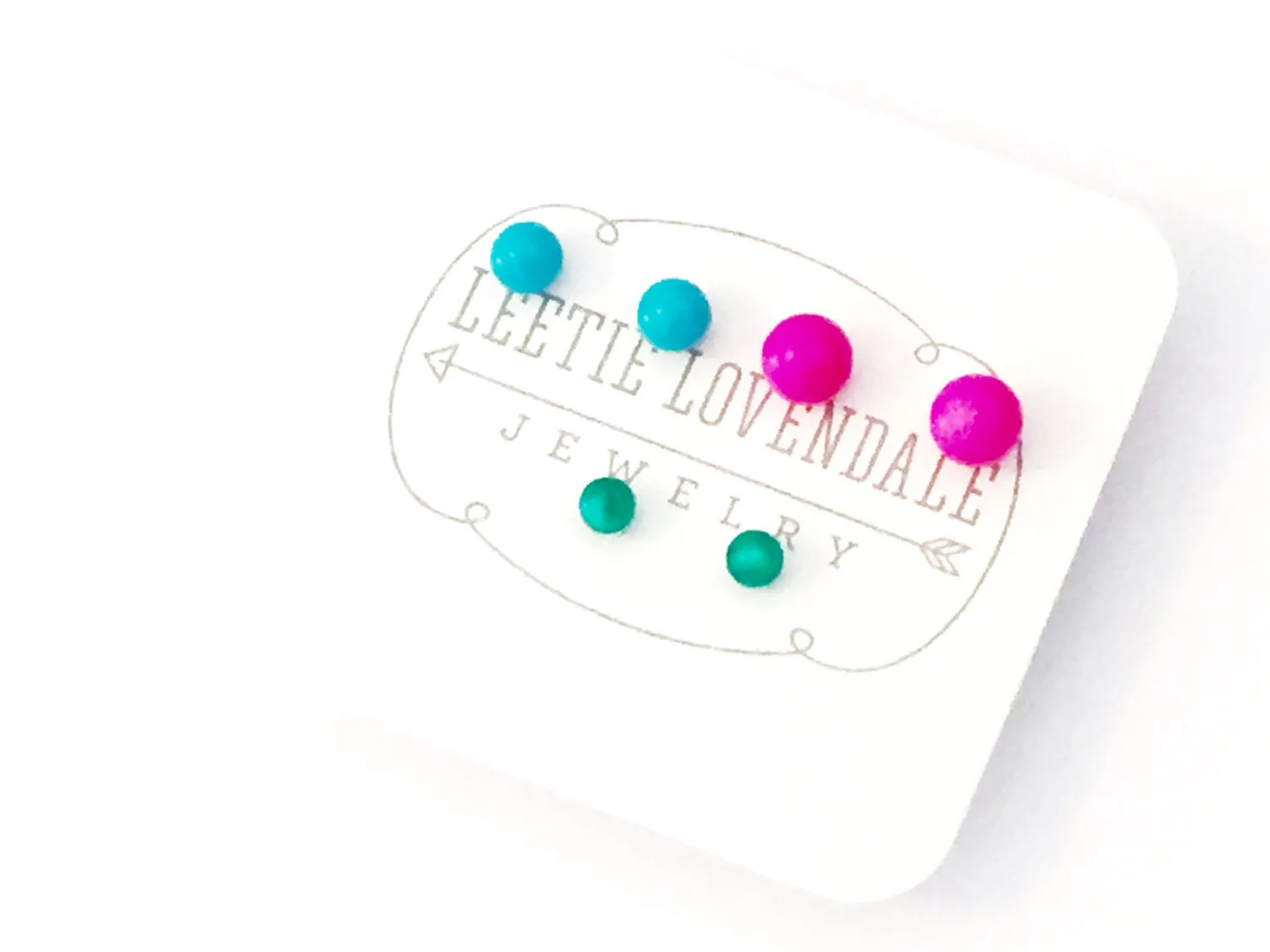 Neon Pink Turquoise and Teal Moonglow Tiny Stud Earrings Set