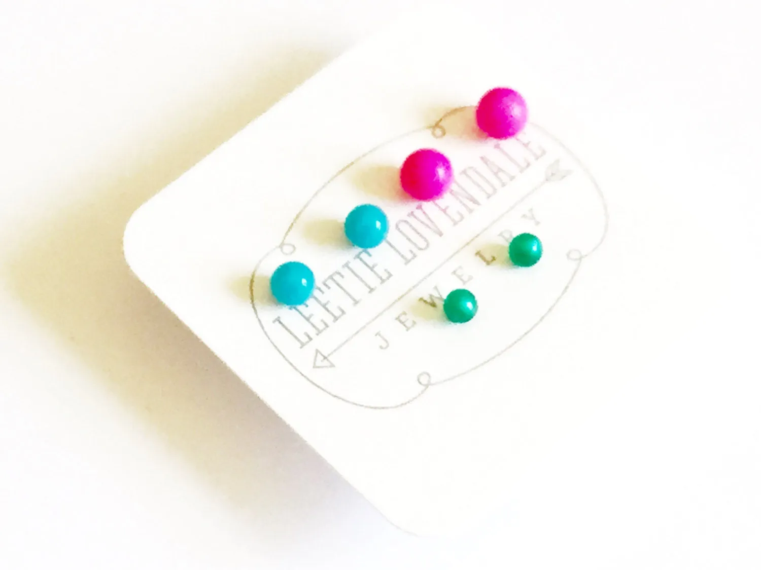 Neon Pink Turquoise and Teal Moonglow Tiny Stud Earrings Set