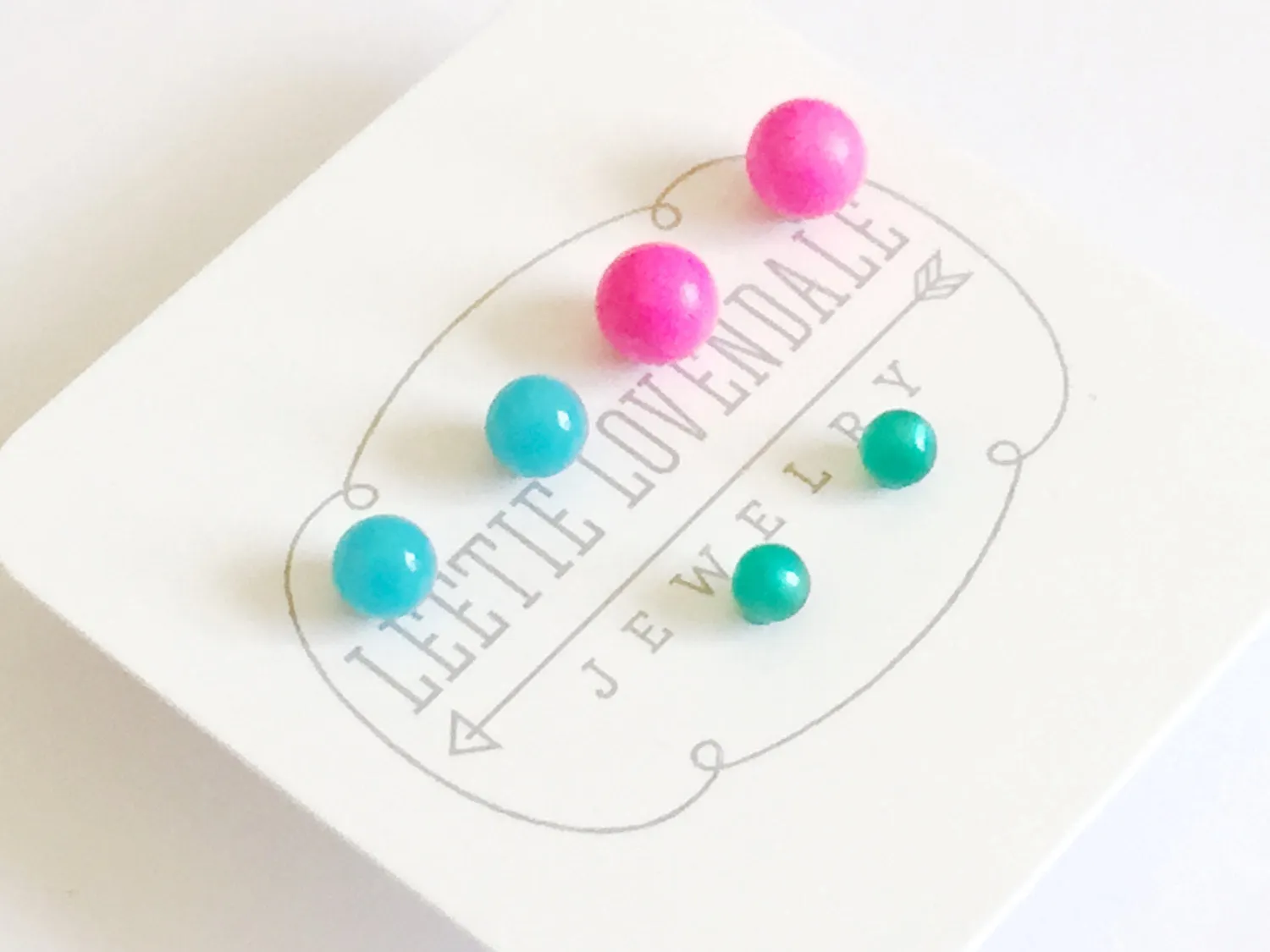 Neon Pink Turquoise and Teal Moonglow Tiny Stud Earrings Set