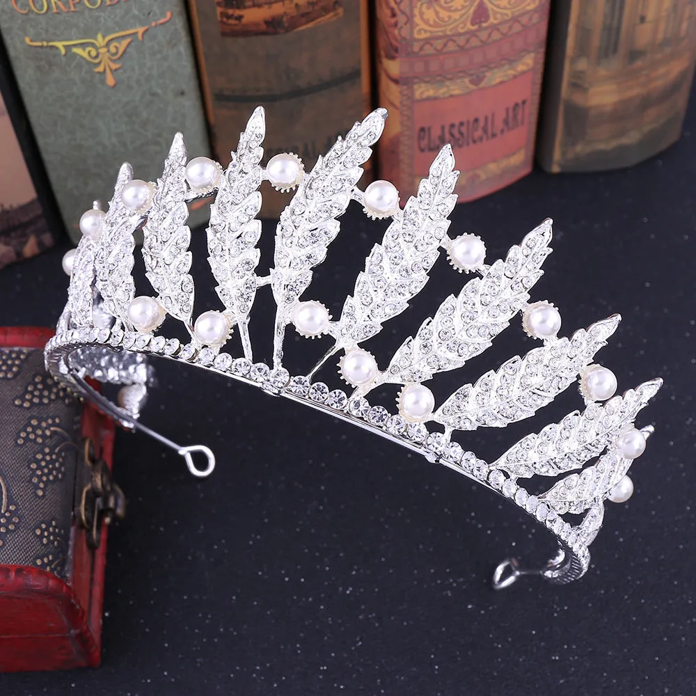 New style leaf princess hair accessories rhinestone pearl tiara baroque crown bride wedding accessories