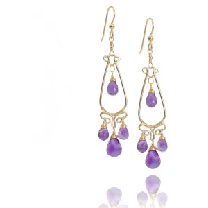 Nina Earrings - Amethyst Teardrop Gold Filled Earrings