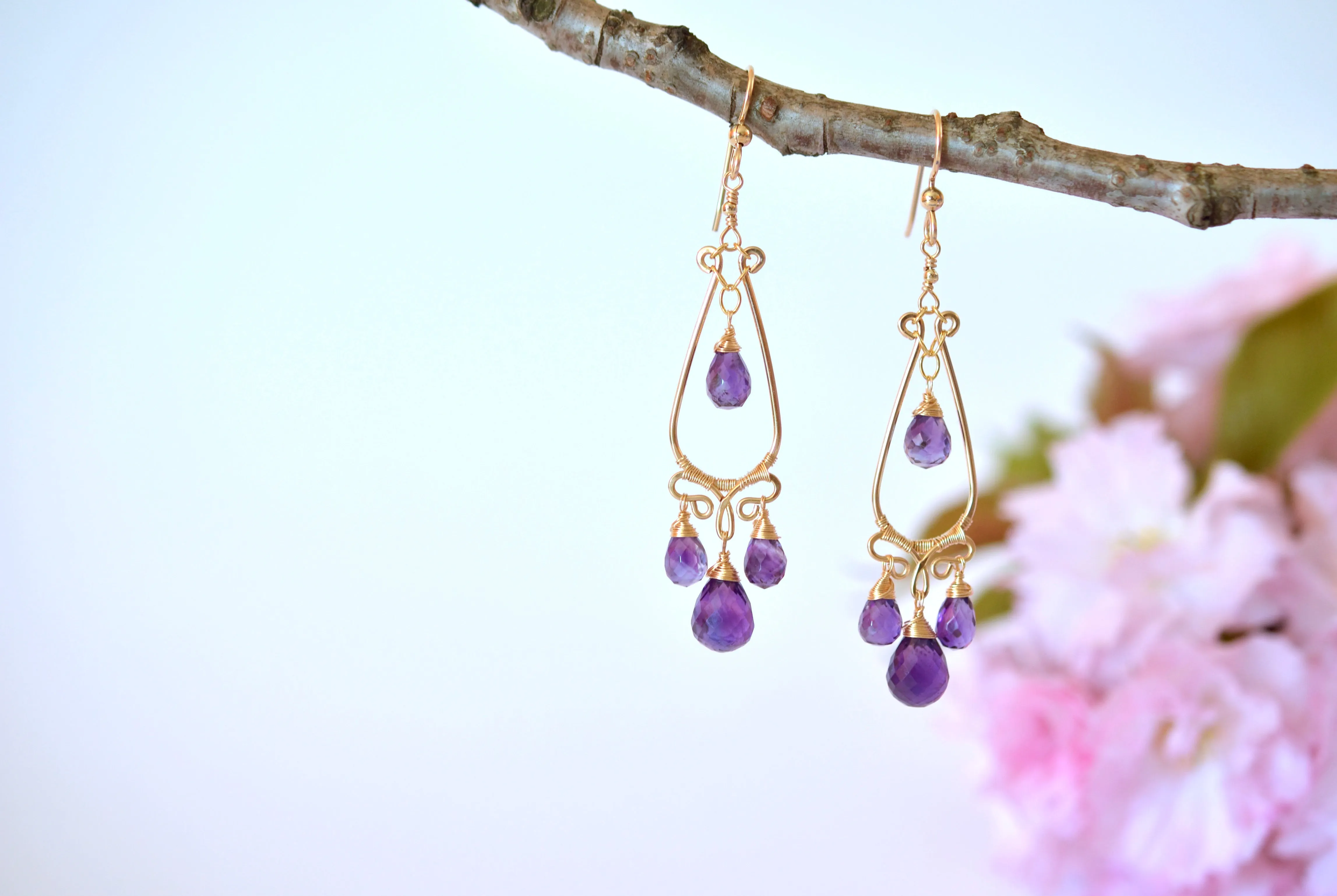 Nina Earrings - Amethyst Teardrop Gold Filled Earrings