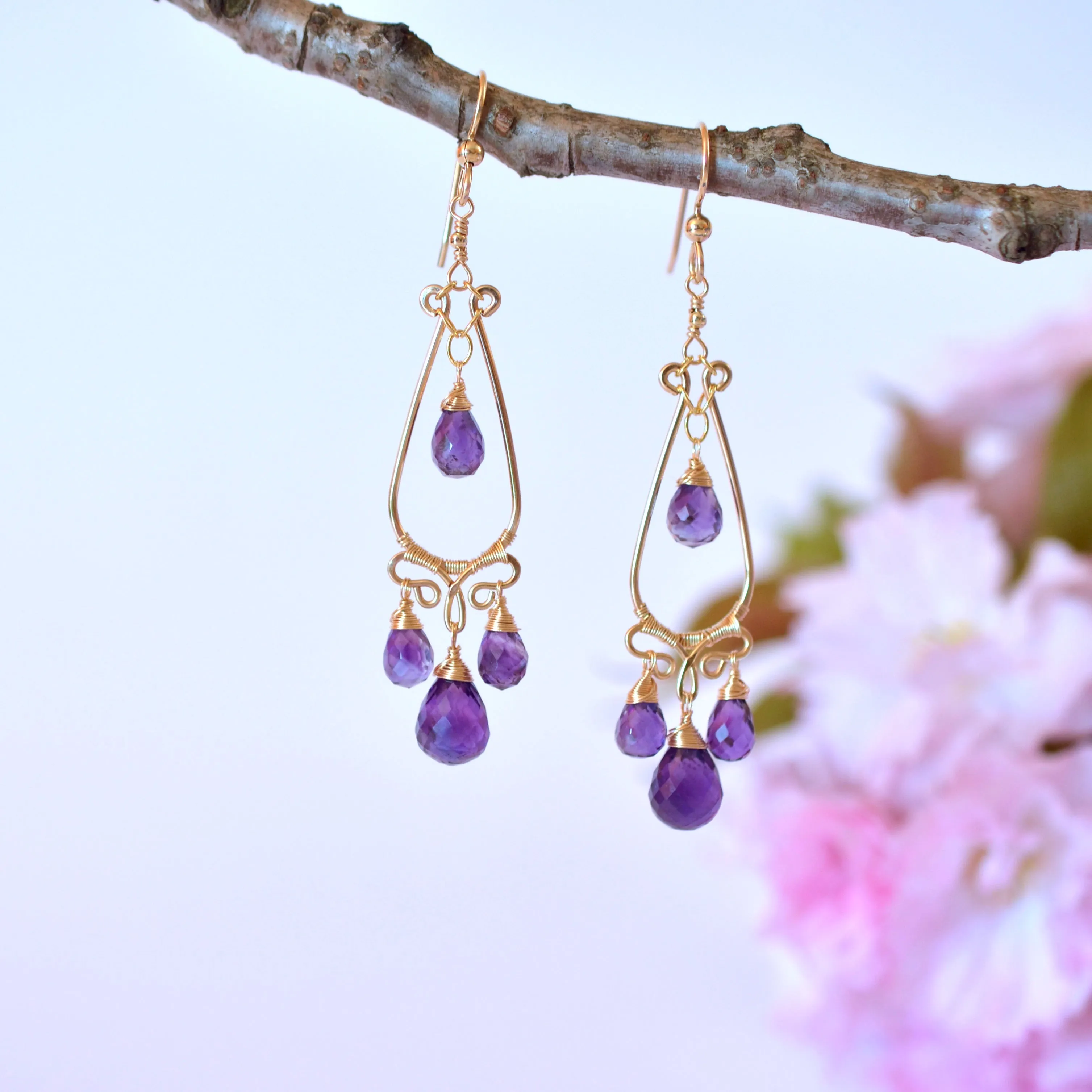 Nina Earrings - Amethyst Teardrop Gold Filled Earrings