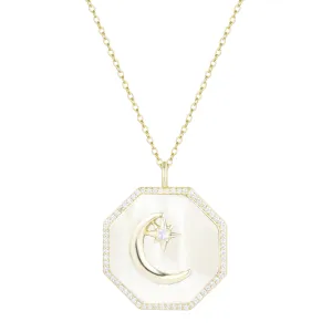 Octagon Moon Medallion Necklace - Pearl