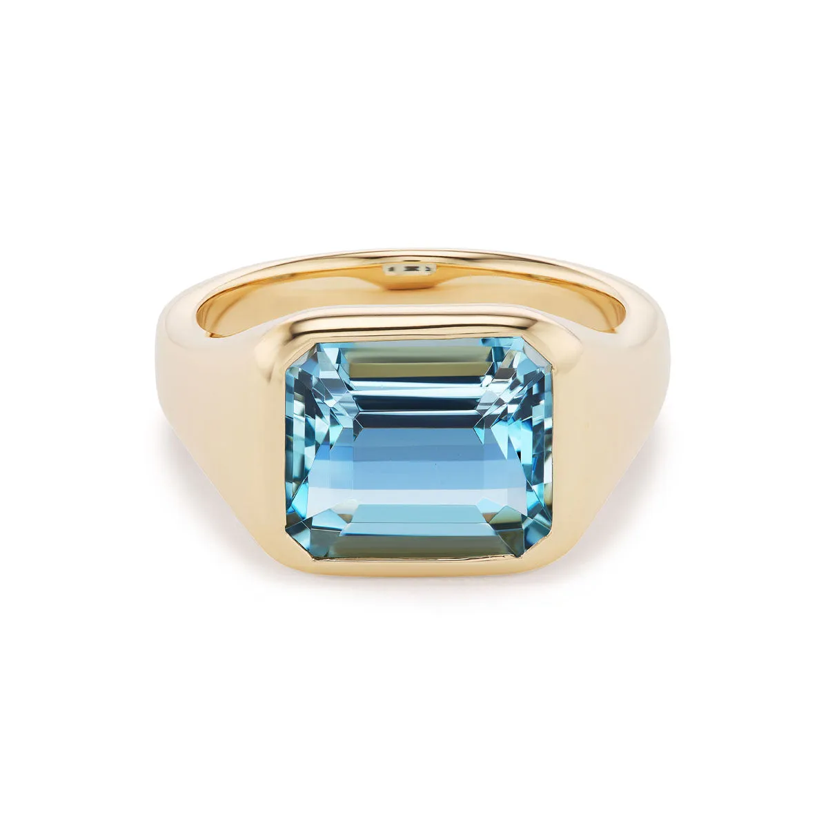 One-of-a-Kind BNS Ring with Single Emerald-Cut Aquamarine