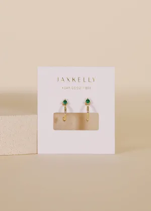 Open Mini Hoop Earrings - Green Emerald