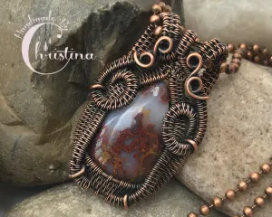 Oxidized Copper Wire Woven Moroccan Seam Agate Pendant