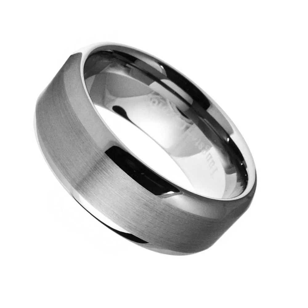 Paris Jewelry 8mm Tungsten Silver Brushed Ring Wedding Band For Unisex (Size 7 - 12)