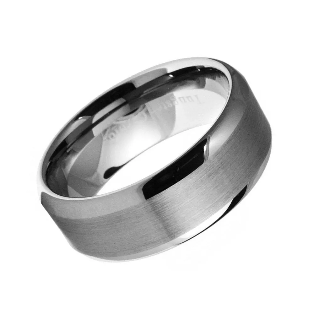 Paris Jewelry 8mm Tungsten Silver Brushed Ring Wedding Band For Unisex (Size 7 - 12)