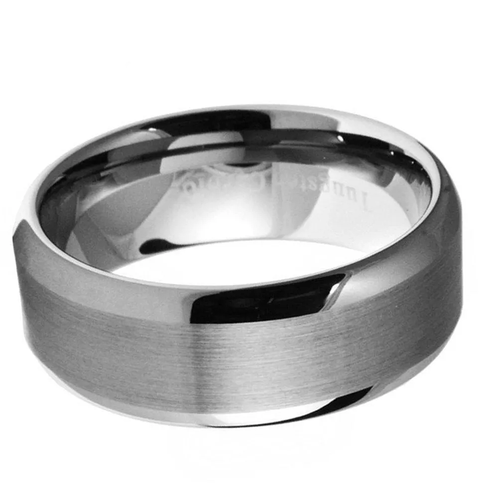 Paris Jewelry 8mm Tungsten Silver Brushed Ring Wedding Band For Unisex (Size 7 - 12)