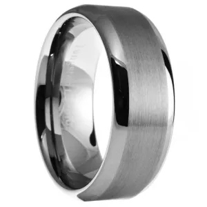 Paris Jewelry 8mm Tungsten Silver Brushed Ring Wedding Band For Unisex (Size 7 - 12)