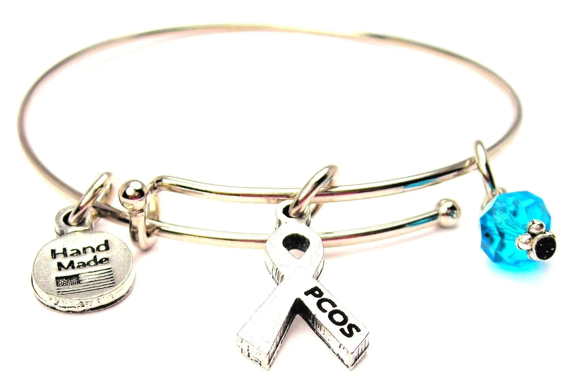 PCOS Awareness Ribbon Expandable Bangle Bracelet