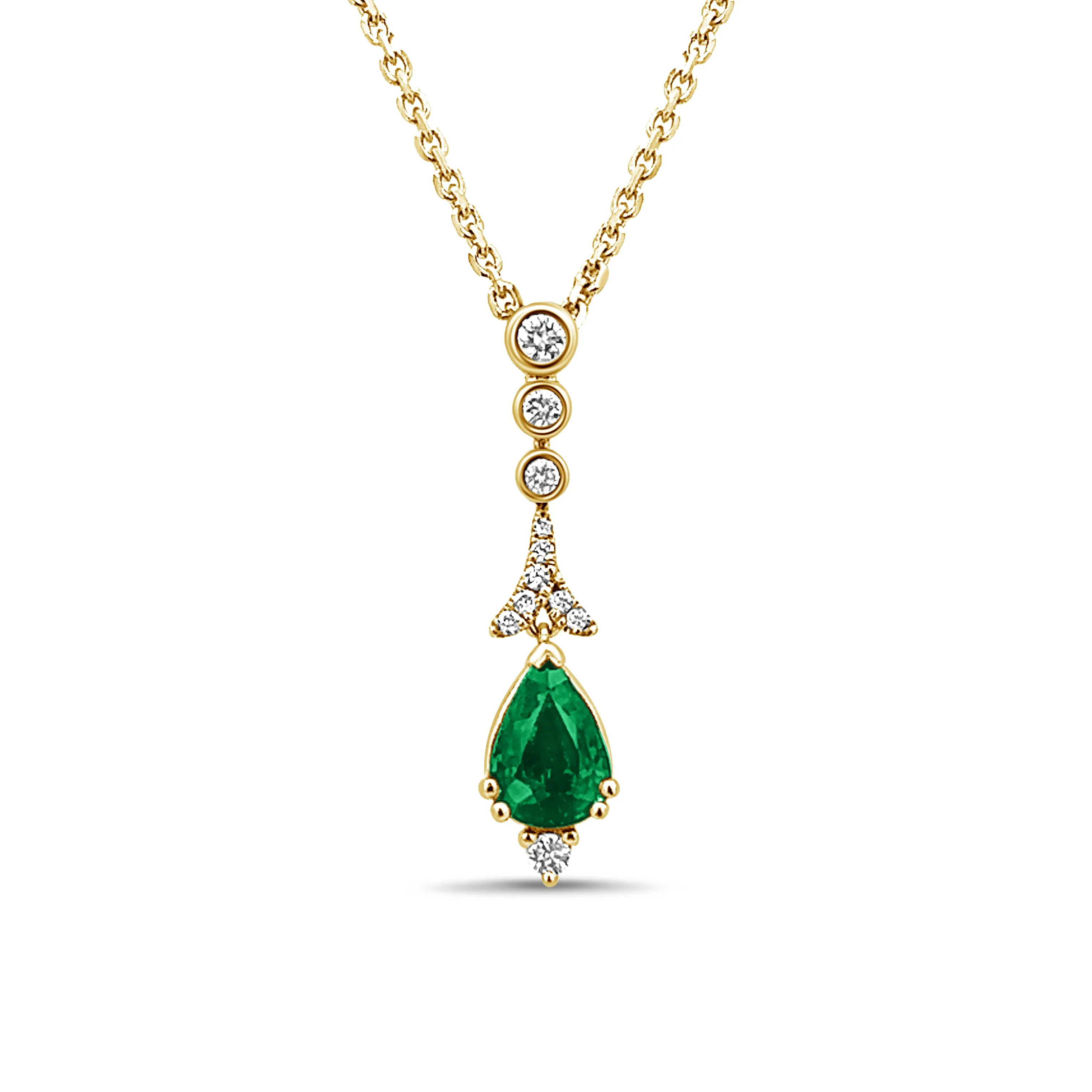 Pear Shaped Emerald and Diamond Drop Pendant