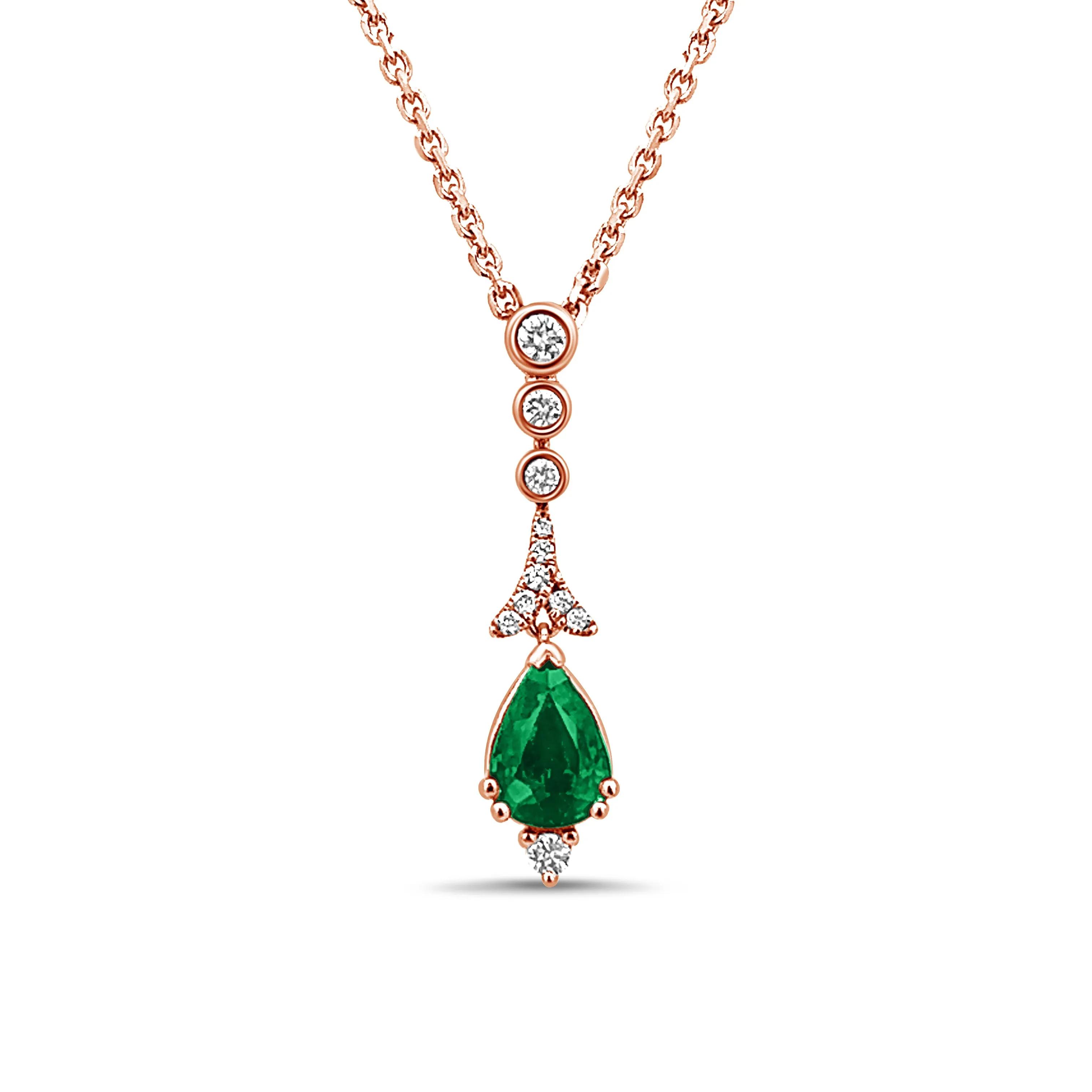 Pear Shaped Emerald and Diamond Drop Pendant