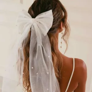 Pearl Embellished Tulle Hair Bow