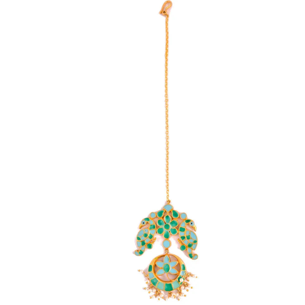 Phiroza Enamel Peacock Maang Tikka