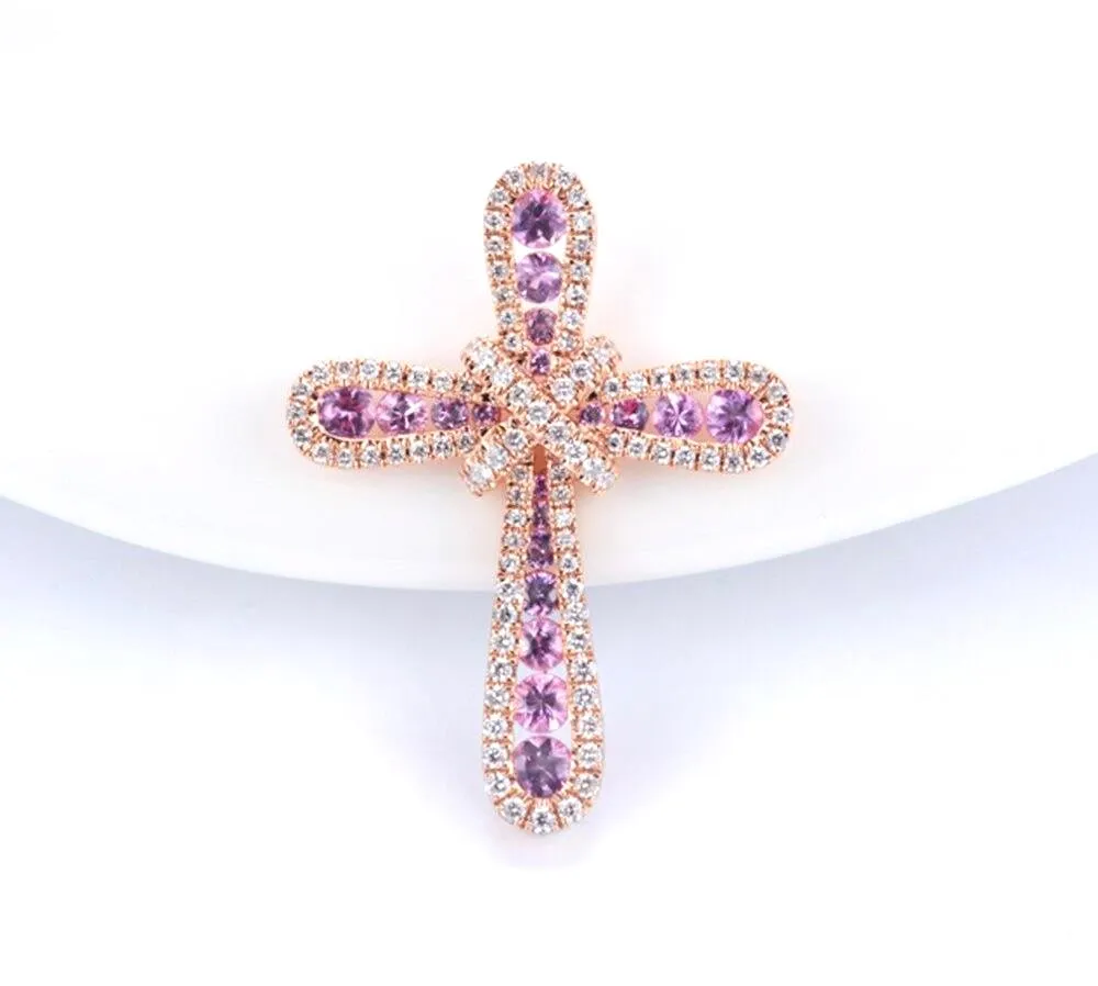 Pink Sapphire and Diamond Cross Pendant