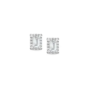 Platinum Finish Sterling Silver Emerald Cut Earrings with Simulated Diamonds