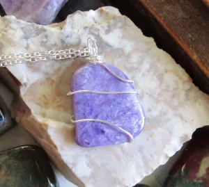 Purple Charoite Natural Gemstone Crystal Pendant Necklace