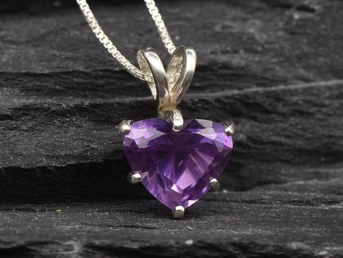 Purple Heart Pendant - Natural Amethyst Necklace, Love Pendant