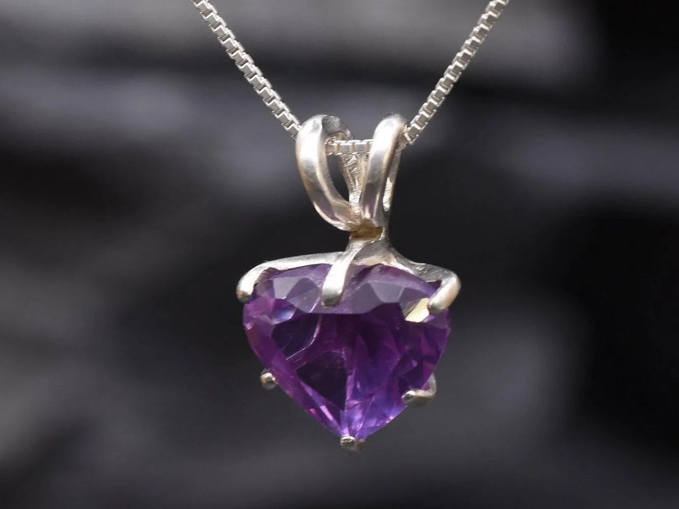 Purple Heart Pendant - Natural Amethyst Necklace, Love Pendant