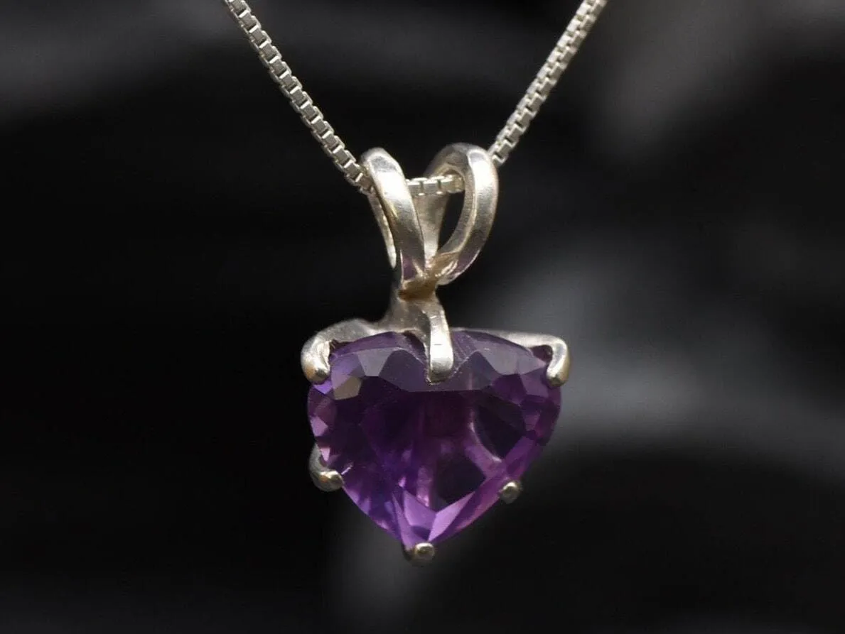 Purple Heart Pendant - Natural Amethyst Necklace, Love Pendant