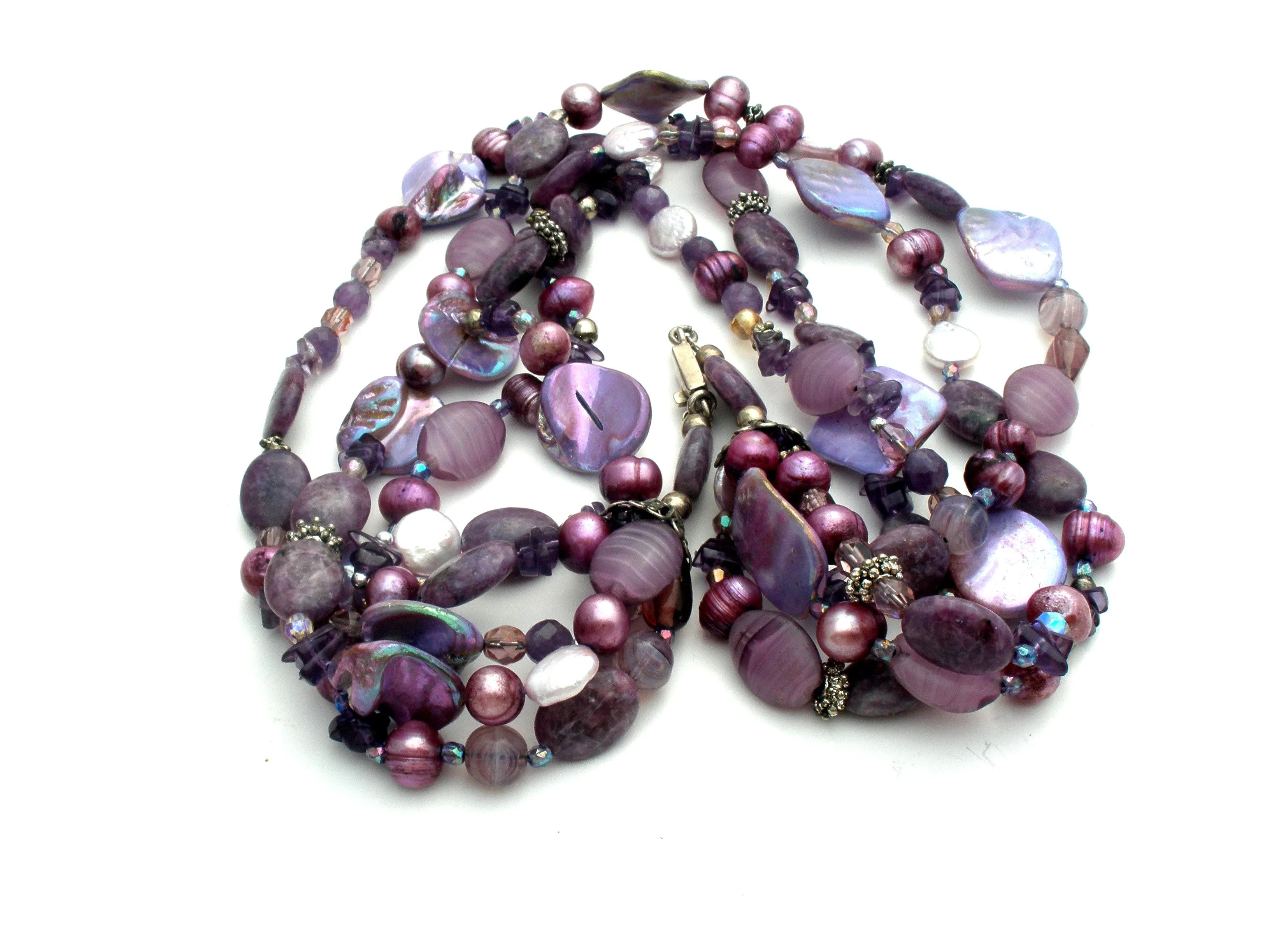 Purple Shell Amethyst Agate Pearl Sterling Necklace