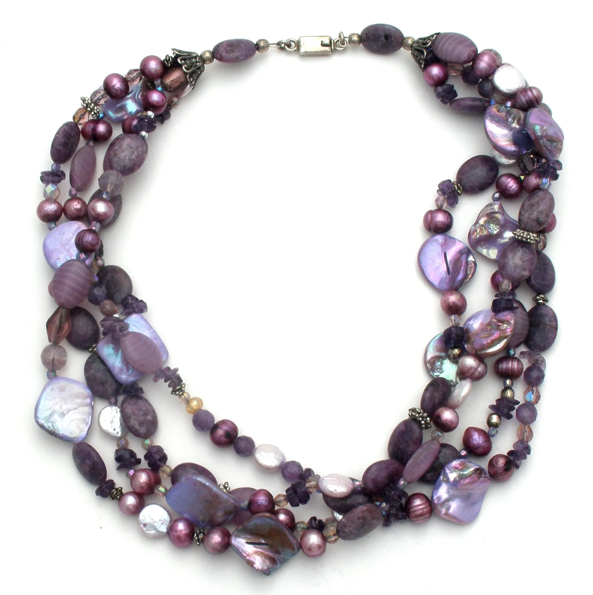 Purple Shell Amethyst Agate Pearl Sterling Necklace