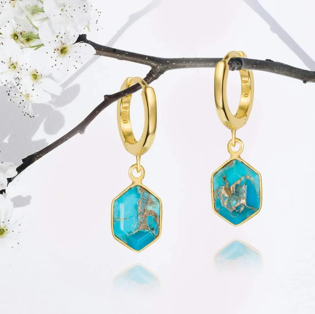 "Geo" Turquoise Dangle Hoop Earrings