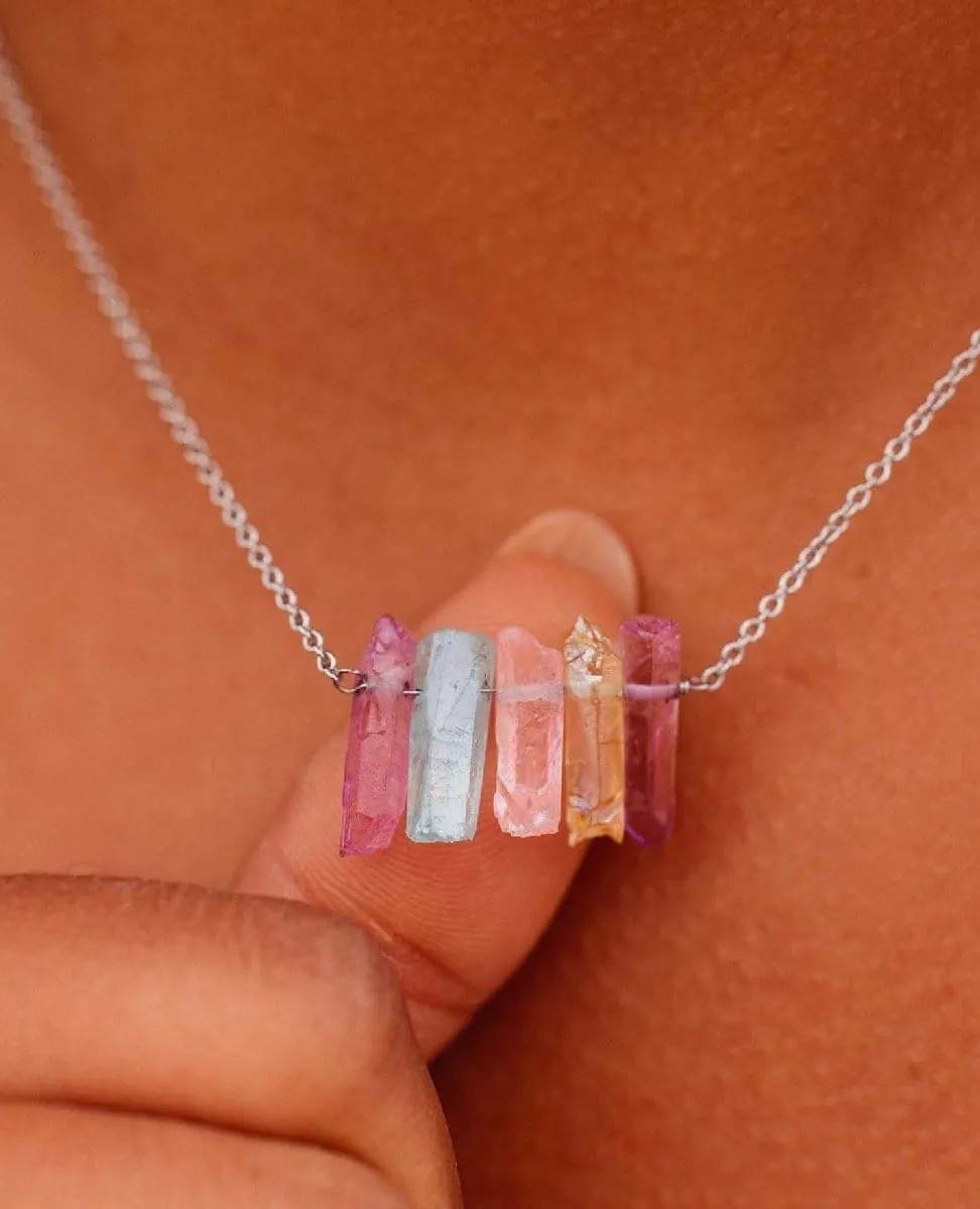 Rainbow Crystal Necklace Silver