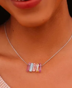 Rainbow Crystal Necklace Silver