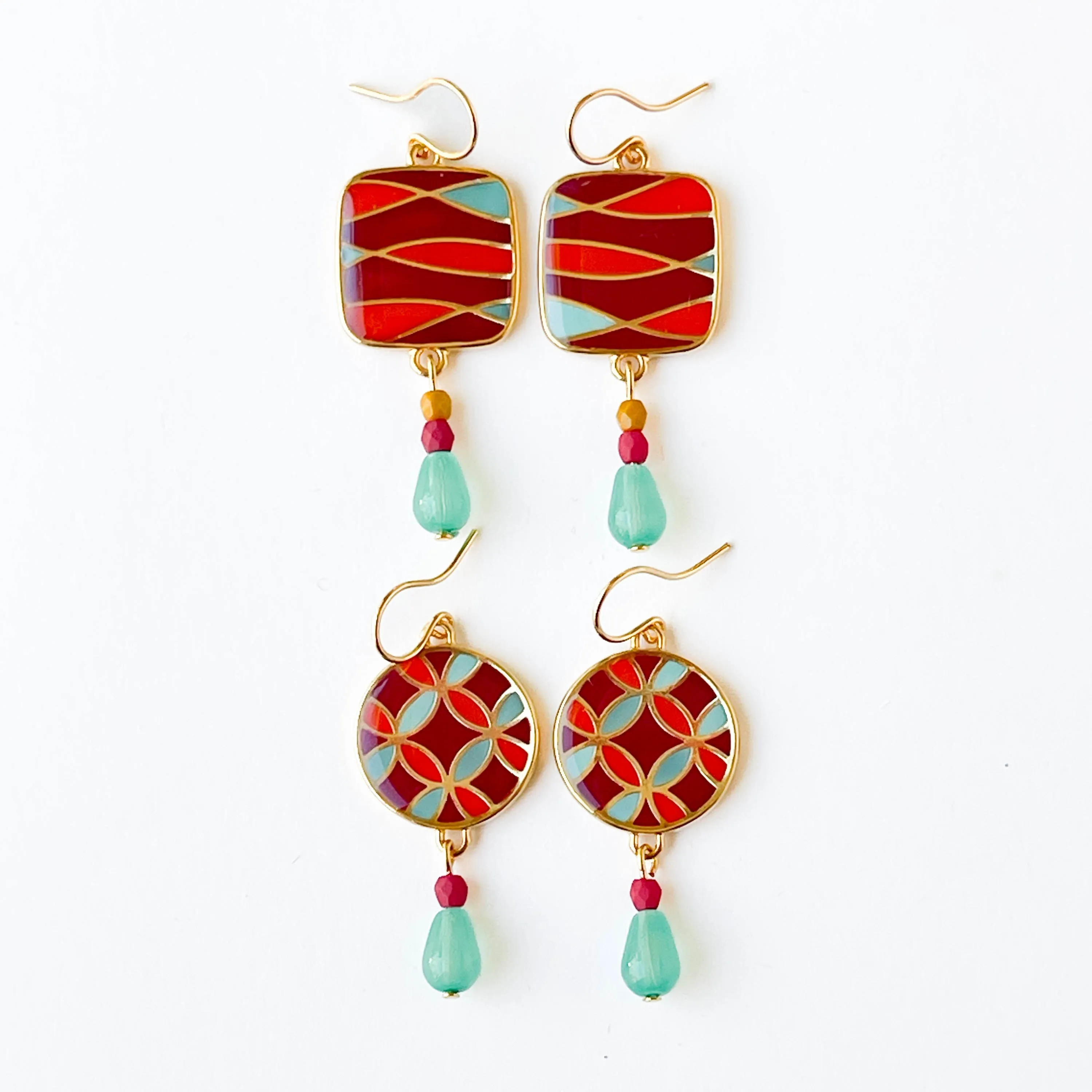 Red Mid-Century Style Earrings - WS