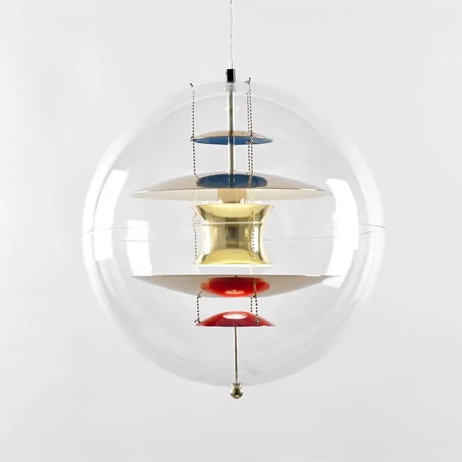 Retro Globe Lamp Clear Acrylic & Metal Pendant Light