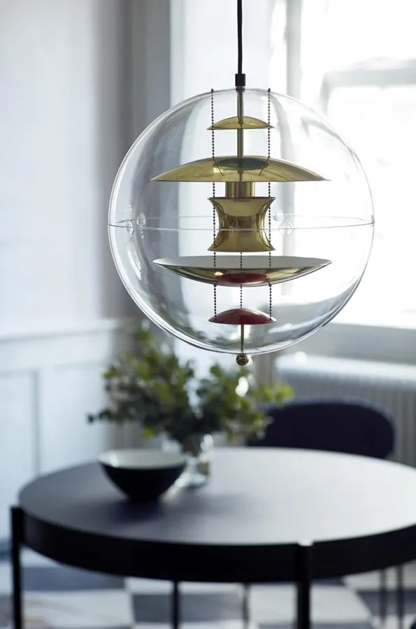 Retro Globe Lamp Clear Acrylic & Metal Pendant Light