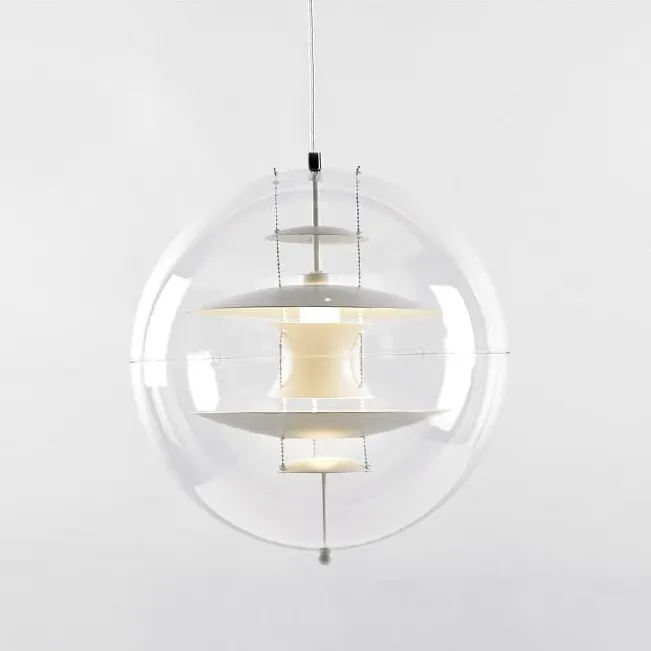 Retro Globe Lamp Clear Acrylic & Metal Pendant Light