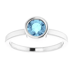 Rhodium-Plated Sterling Silver 5.5 mm Natural Aquamarine Ring