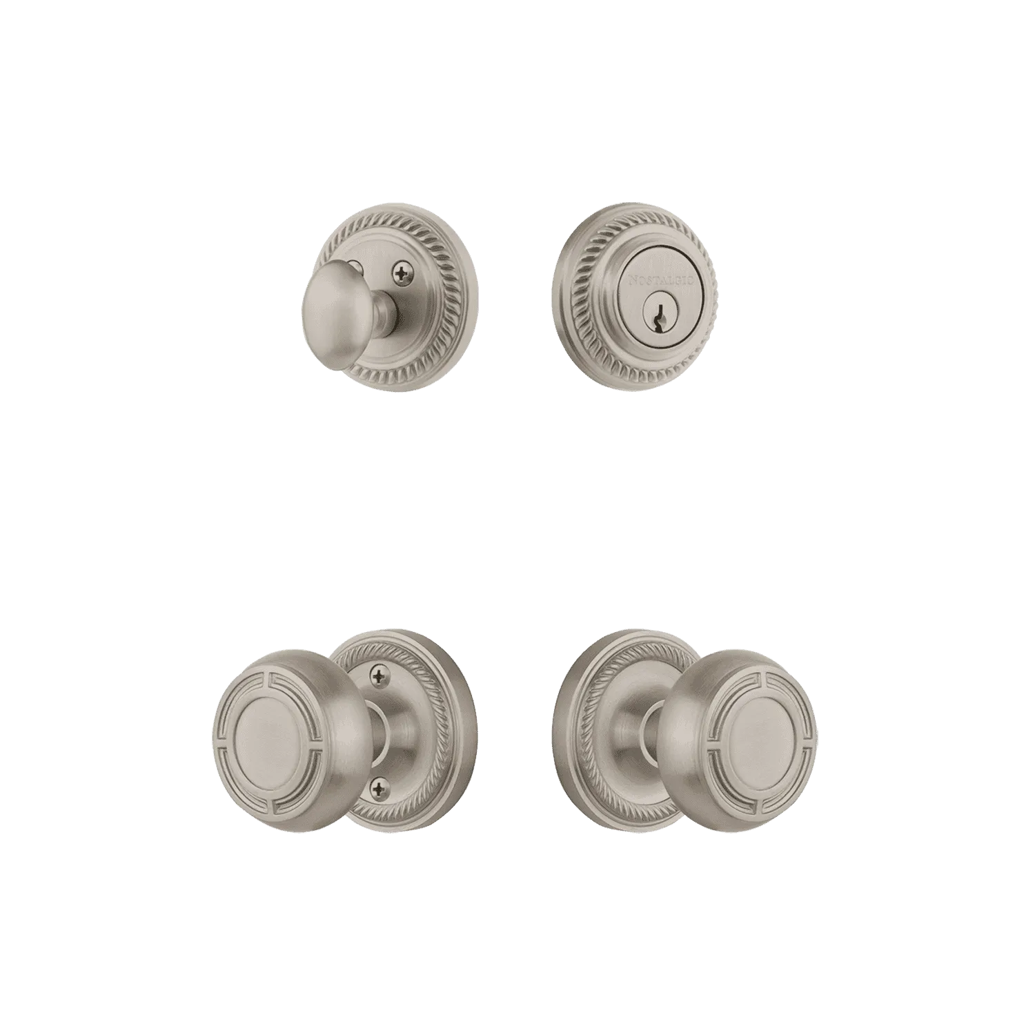 Rope Rosette Entry Set with Mission Knob in Satin Nickel