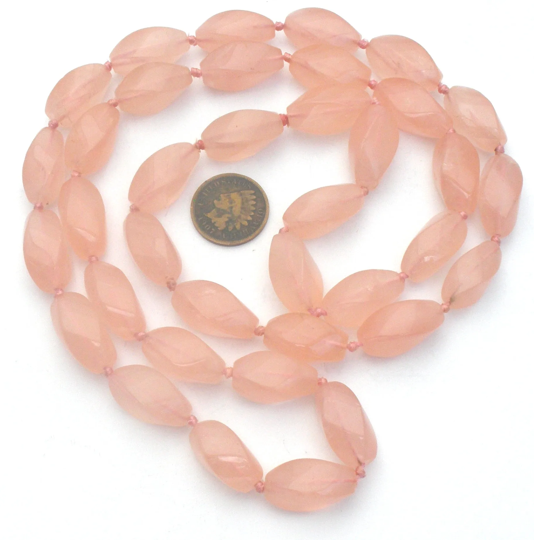 Rose Quartz Knotted Bead Necklace 33"